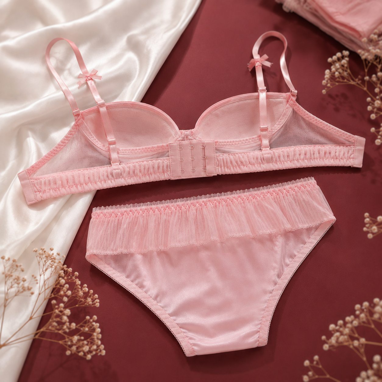Blush Pink Bow Lingerie Set