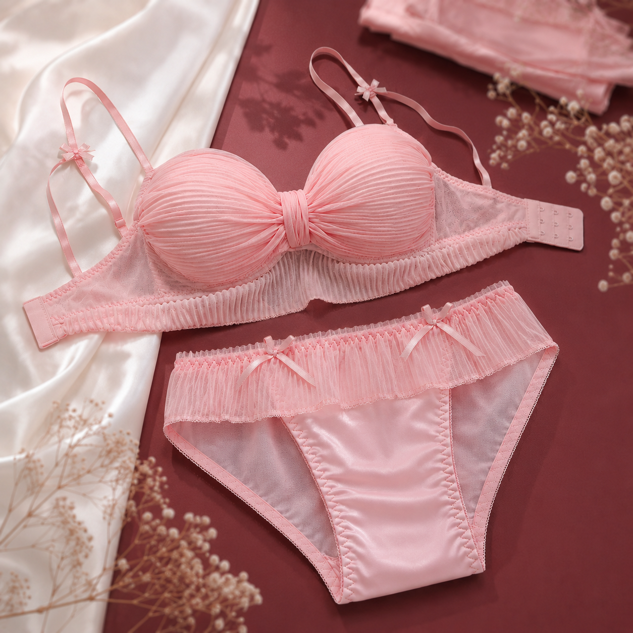Blush Pink Bow Lingerie Set