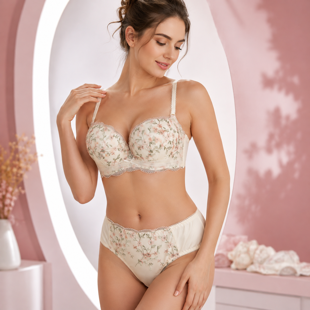 Floral Embroidered Lingerie Set