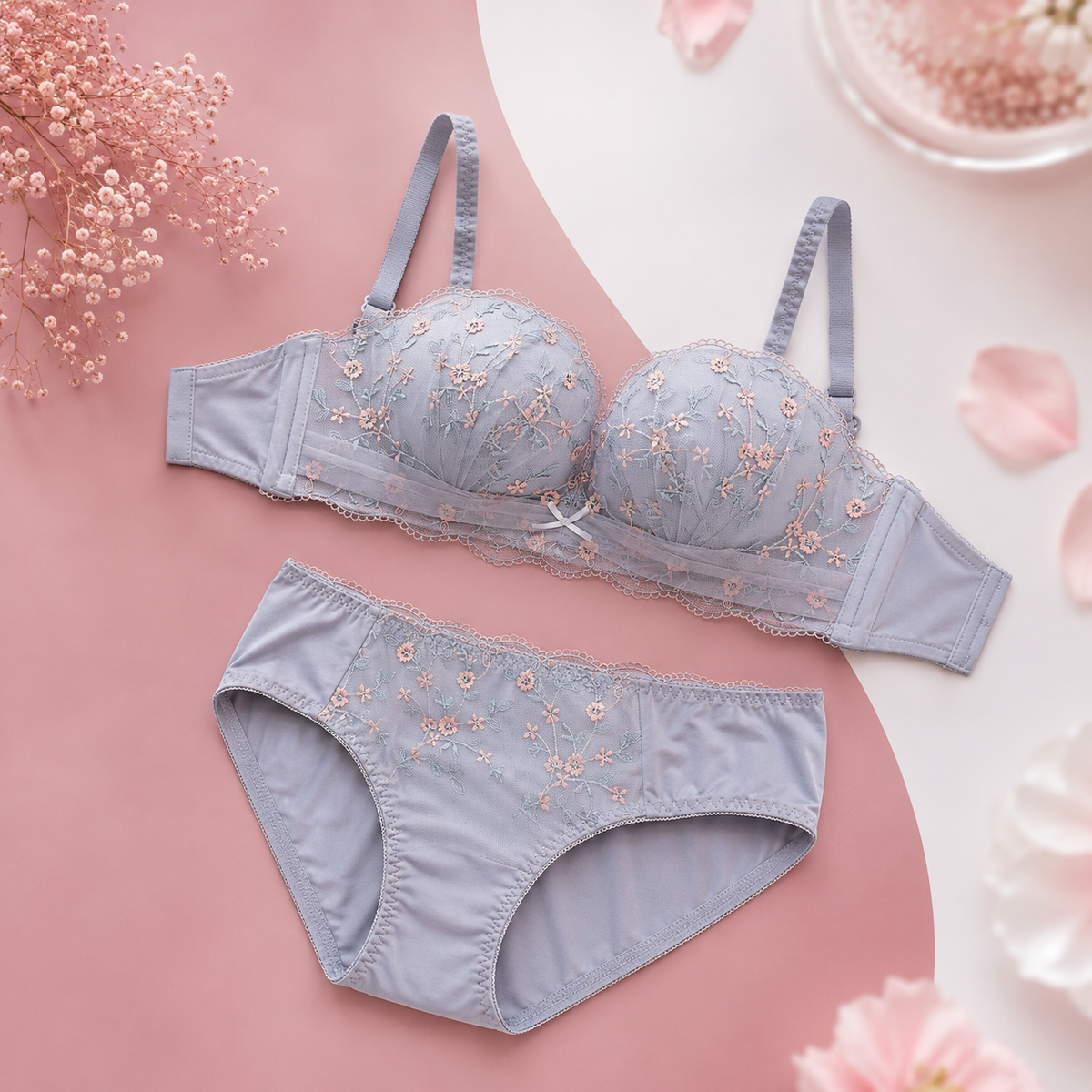 Floral Embroidered Lingerie Set
