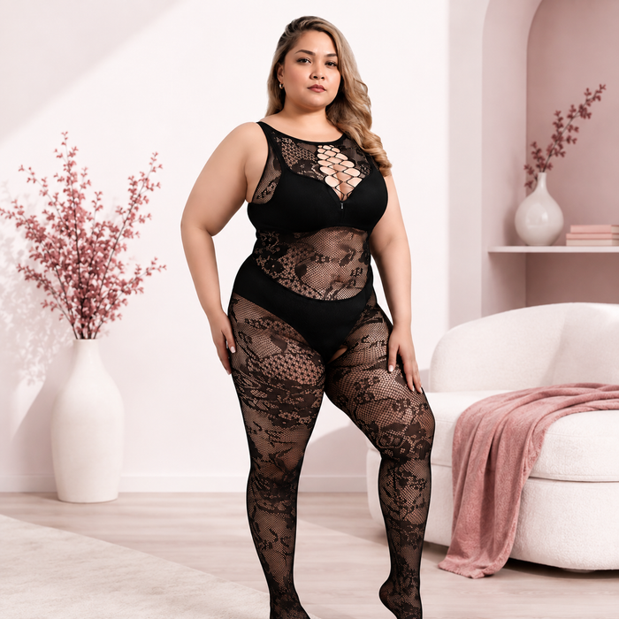Black Lace Cut-Out Bodysuit