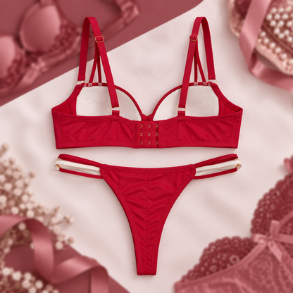 Red & White Pearl Charm Lingerie Set