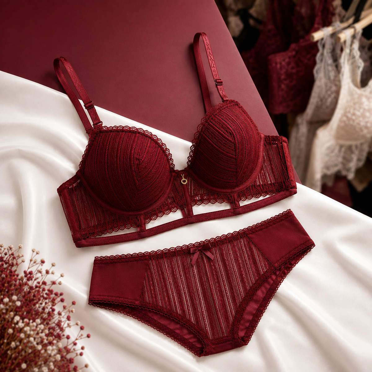 Burgundy Lace Lingerie Set
