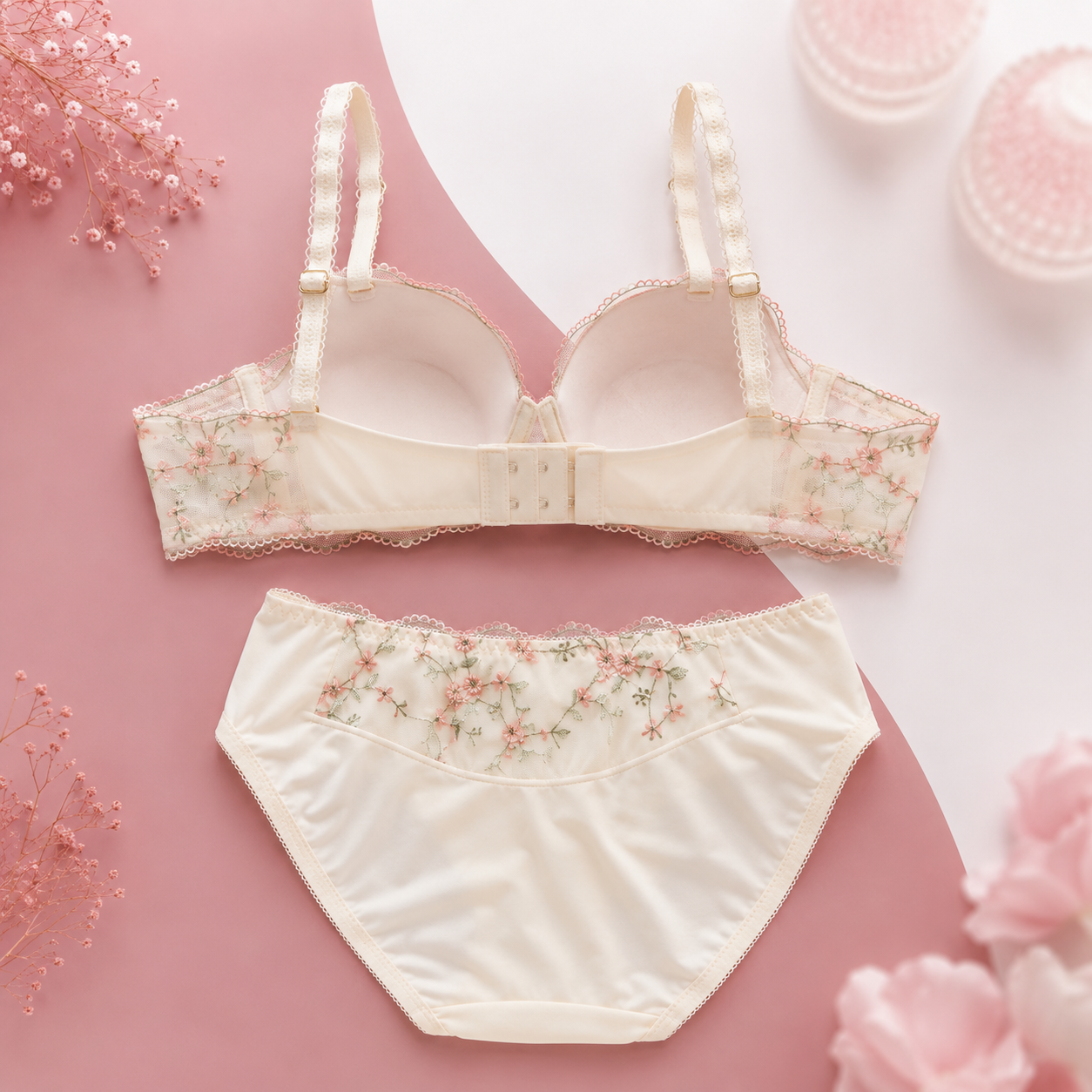 Floral Embroidered Lingerie Set